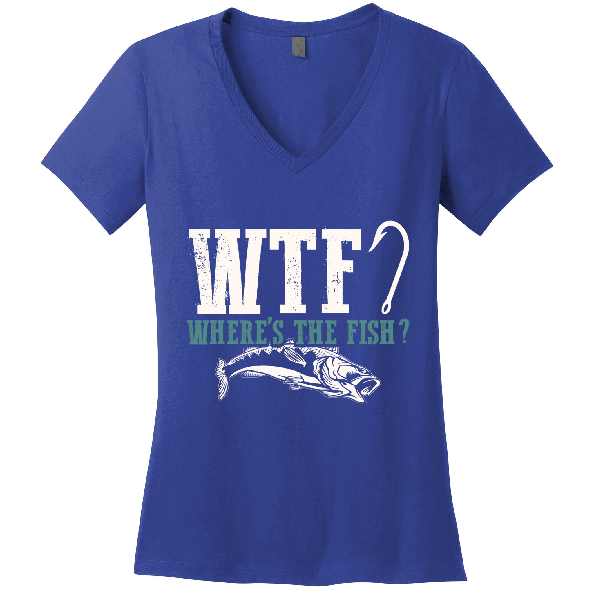 Wtf Wheres The Fish Fisher Gift Women's V-Neck T-Shirt