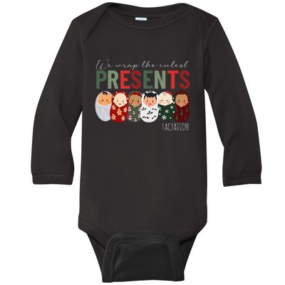 We Wrap The Cutest Presents Lactation Christmas Holiday Baby Long Sleeve Bodysuit