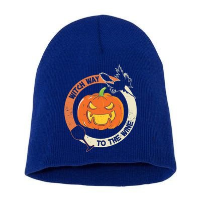 Witch Way To The Wine Halloween Gift Funny Pumpkin Gift Short Acrylic Beanie