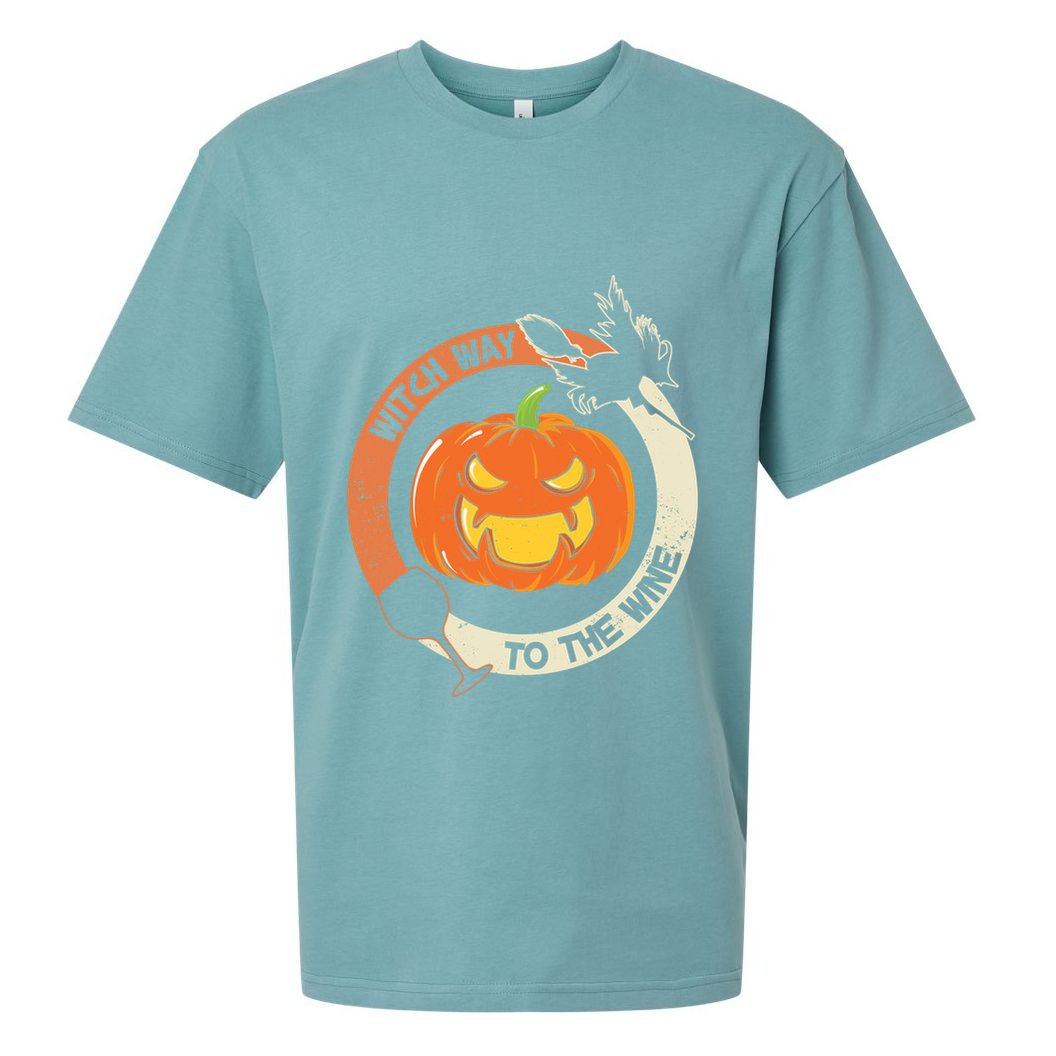 Witch Way To The Wine Halloween Gift Funny Pumpkin Gift Sueded Cloud Jersey T-Shirt
