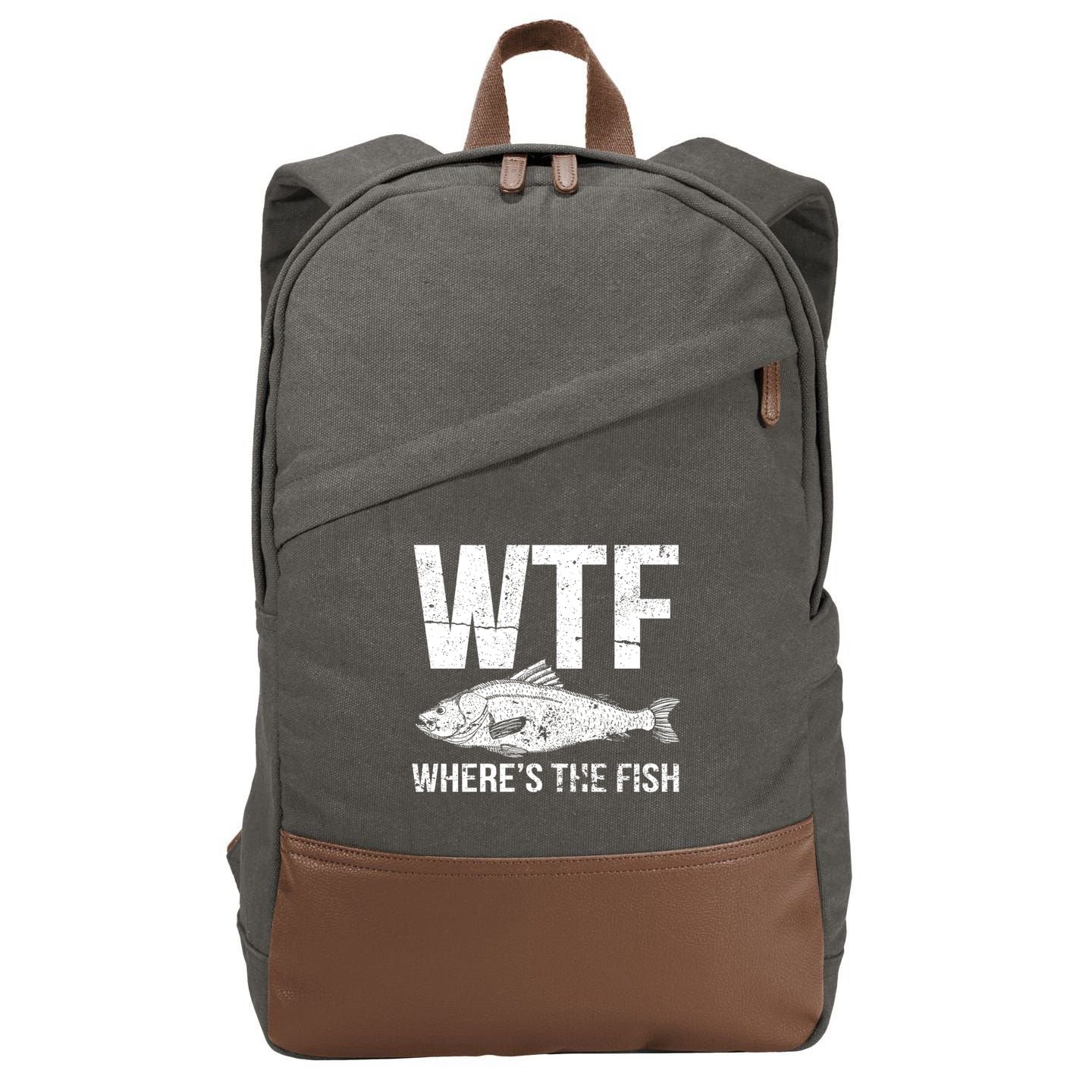 Wtf Wheres The Fish Funny Gift Cotton Canvas Backpack