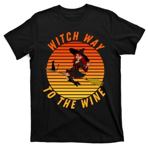 Witch Way To The Wine Halloween Drinking For Wiccan Witches Funny Witch & Wine T-Shirt