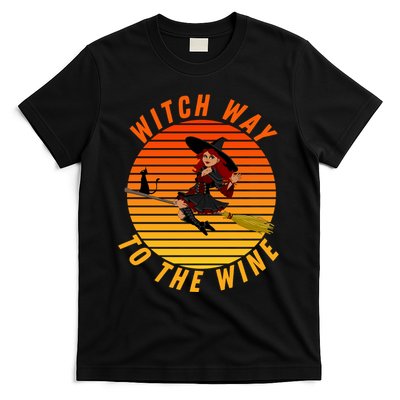 Witch Way To The Wine Halloween Drinking For Wiccan Witches Funny Witch & Wine T-Shirt