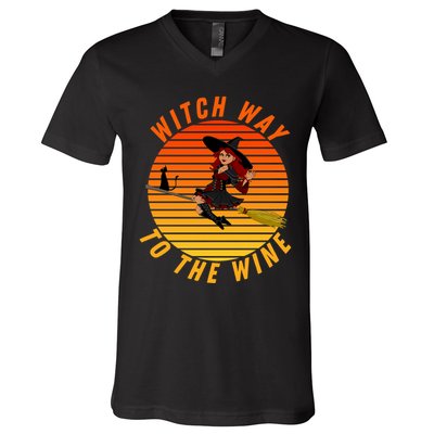 Witch Way To The Wine Halloween Drinking For Wiccan Witches Funny Witch & Wine V-Neck T-Shirt