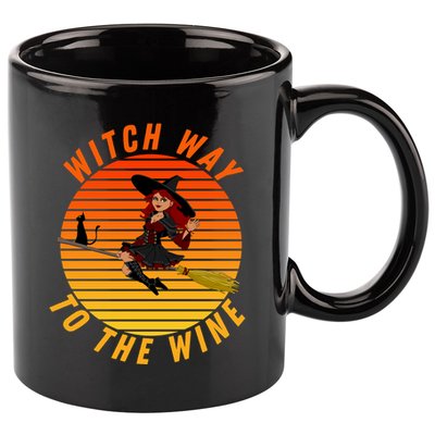 Witch Way To The Wine Halloween Drinking For Wiccan Witches Funny Witch & Wine 11oz C Handle Ceramic Mug