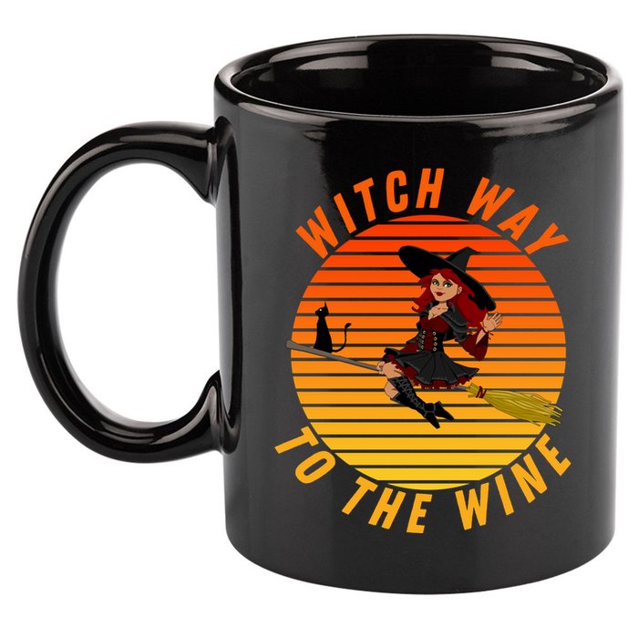 Witch Way To The Wine Halloween Drinking For Wiccan Witches Funny Witch & Wine 11oz C Handle Ceramic Mug