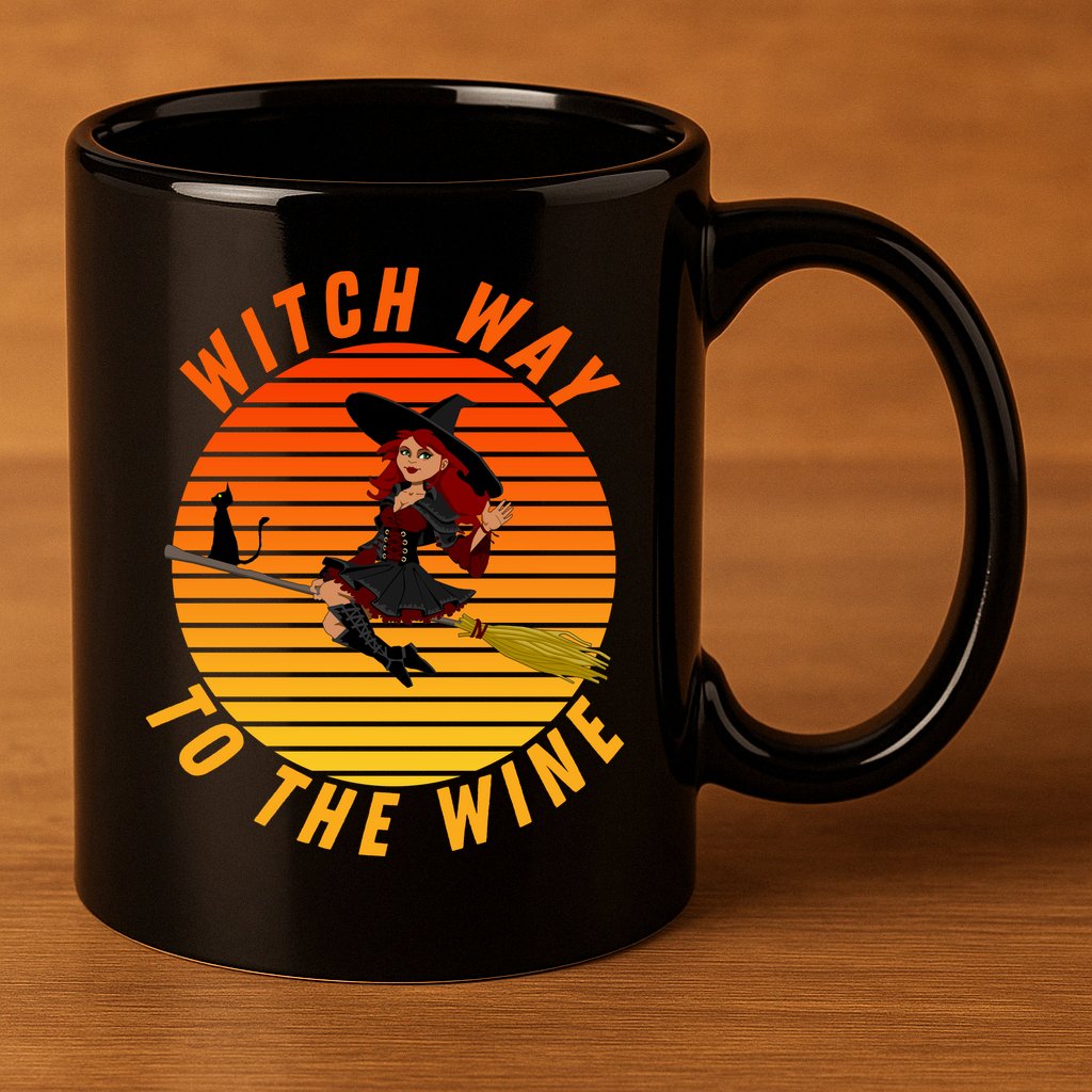 Witch Way To The Wine Halloween Drinking For Wiccan Witches Funny Witch & Wine 11oz C Handle Ceramic Mug