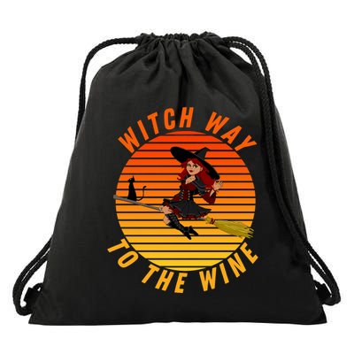 Witch Way To The Wine Halloween Drinking For Wiccan Witches Funny Witch & Wine Drawstring Bag