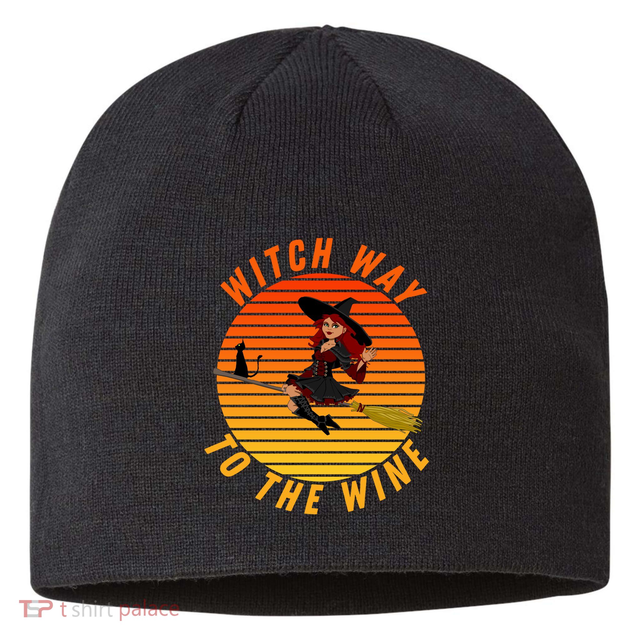 Witch Way To The Wine Halloween Drinking For Wiccan Witches Funny Witch & Wine Sustainable Beanie