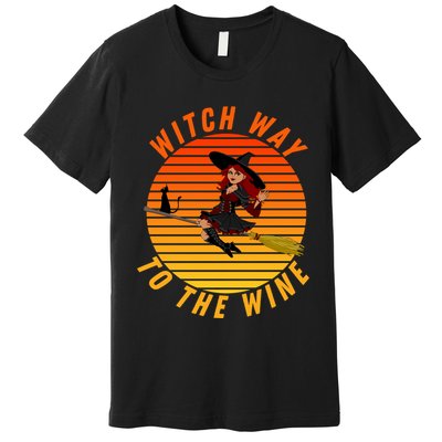 Witch Way To The Wine Halloween Drinking For Wiccan Witches Funny Witch & Wine Premium T-Shirt