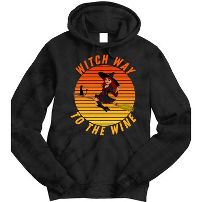 Witch Way To The Wine Halloween Drinking For Wiccan Witches Funny Witch & Wine Tie Dye Hoodie