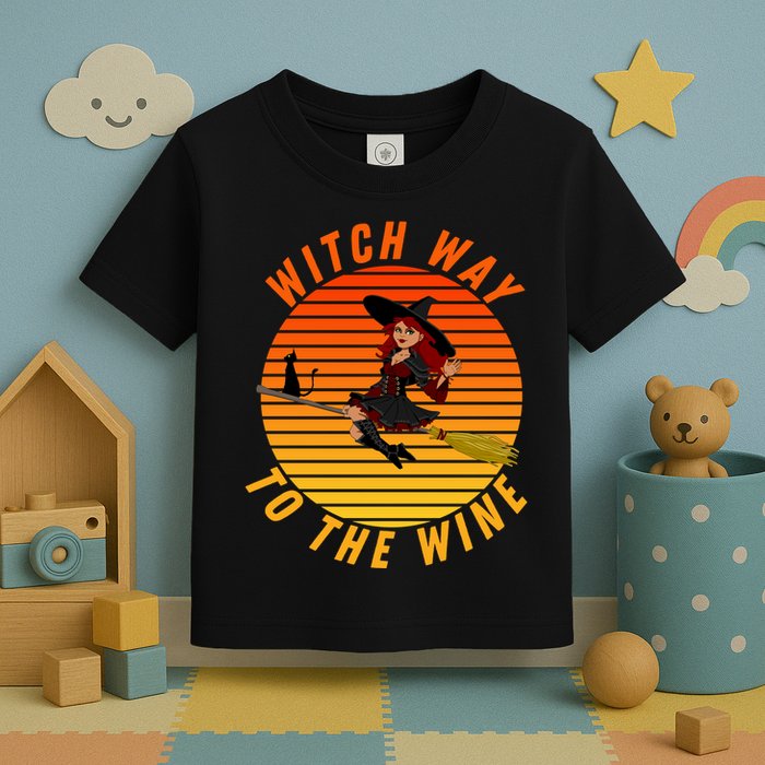 Witch Way To The Wine Halloween Drinking For Wiccan Witches Funny Witch & Wine Toddler T-Shirt