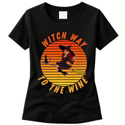 Witch Way To The Wine Halloween Drinking For Wiccan Witches Funny Witch & Wine Womens T-Shirt