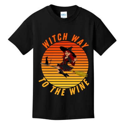 Witch Way To The Wine Halloween Drinking For Wiccan Witches Funny Witch & Wine Kids T-Shirt