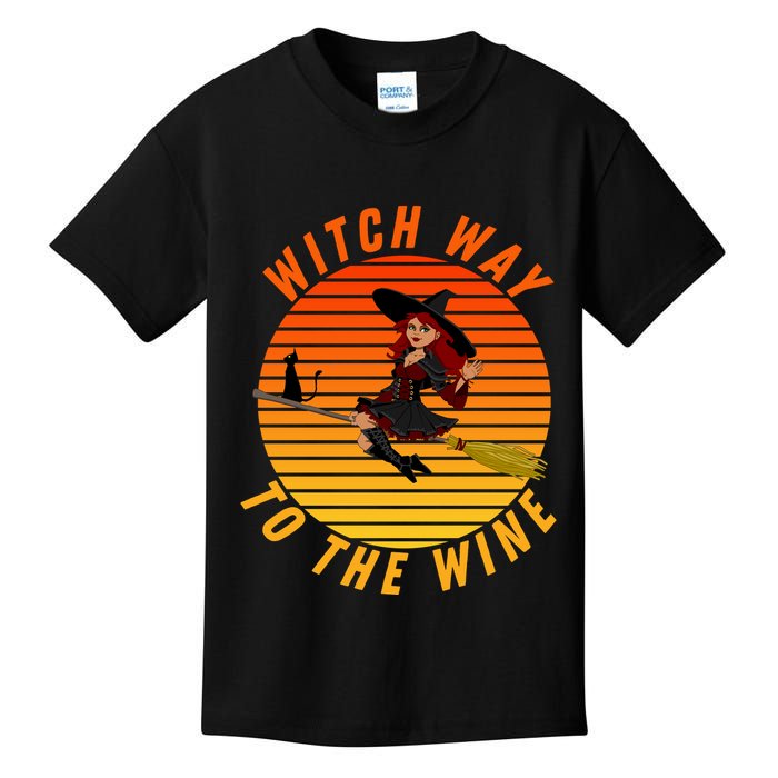 Witch Way To The Wine Halloween Drinking For Wiccan Witches Funny Witch & Wine Kids T-Shirt