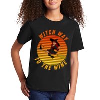 Witch Way To The Wine Halloween Drinking For Wiccan Witches Funny Witch & Wine Kids T-Shirt