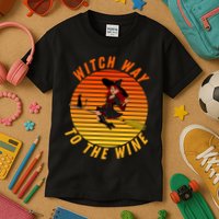 Witch Way To The Wine Halloween Drinking For Wiccan Witches Funny Witch & Wine Kids T-Shirt