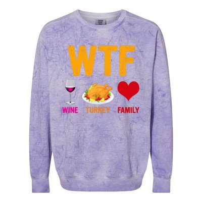 WTF Wine Turkey Family Shirt Funny Thanksgiving Day Colorblast Crewneck Sweatshirt