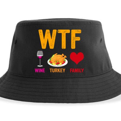 WTF Wine Turkey Family Shirt Funny Thanksgiving Day Sustainable Bucket Hat