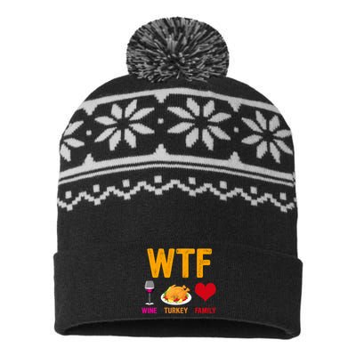 WTF Wine Turkey Family Shirt Funny Thanksgiving Day USA-Made Snowflake Beanie