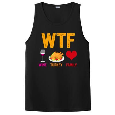 WTF Wine Turkey Family Shirt Funny Thanksgiving Day PosiCharge Competitor Tank