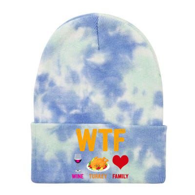 WTF Wine Turkey Family Shirt Funny Thanksgiving Day Tie Dye 12in Knit Beanie