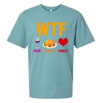 WTF Wine Turkey Family Shirt Funny Thanksgiving Day Sueded Cloud Jersey T-Shirt