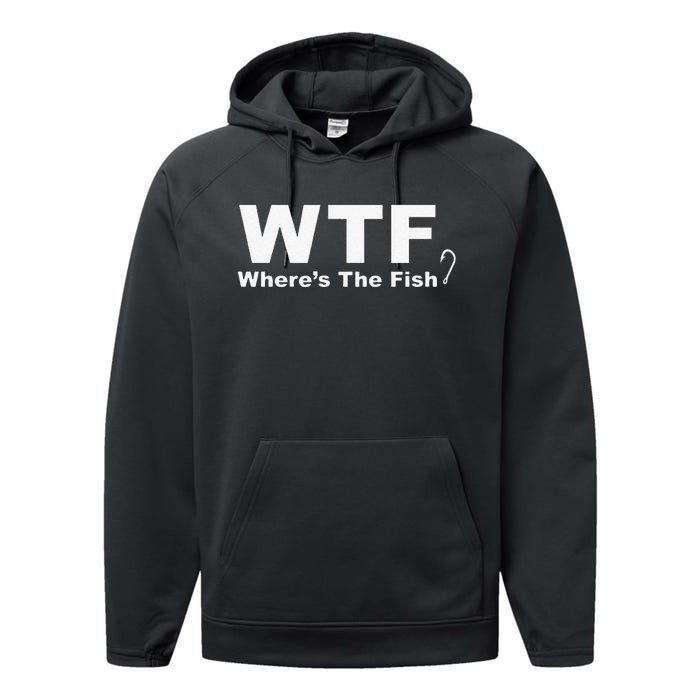 WTF Wheres The Fish Funny Fishing Performance Fleece Hoodie