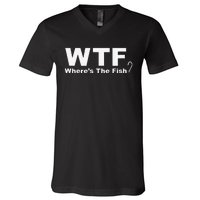 WTF Wheres The Fish Funny Fishing V-Neck T-Shirt