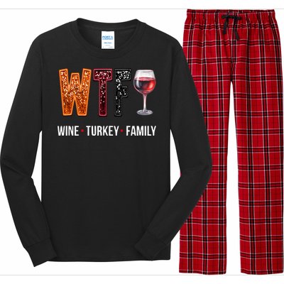 Wtf Wine Turkey Family Thanksgiving Long Sleeve Pajama Set