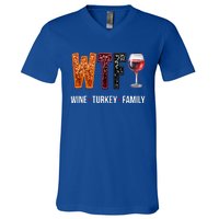 Wtf Wine Turkey Family Thanksgiving V-Neck T-Shirt