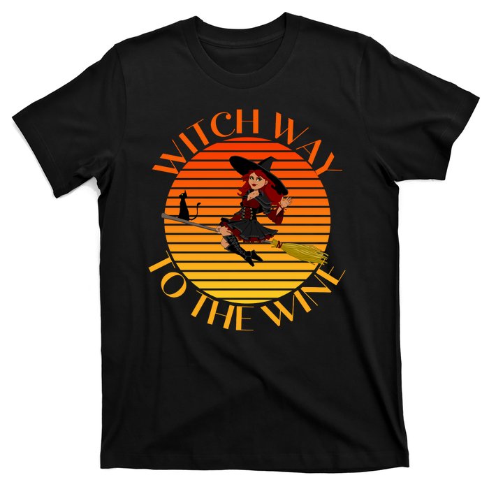 Witch Way To The Wine Funny Witch & Wine Halloween Drinking For Wiccan Witches T-Shirt