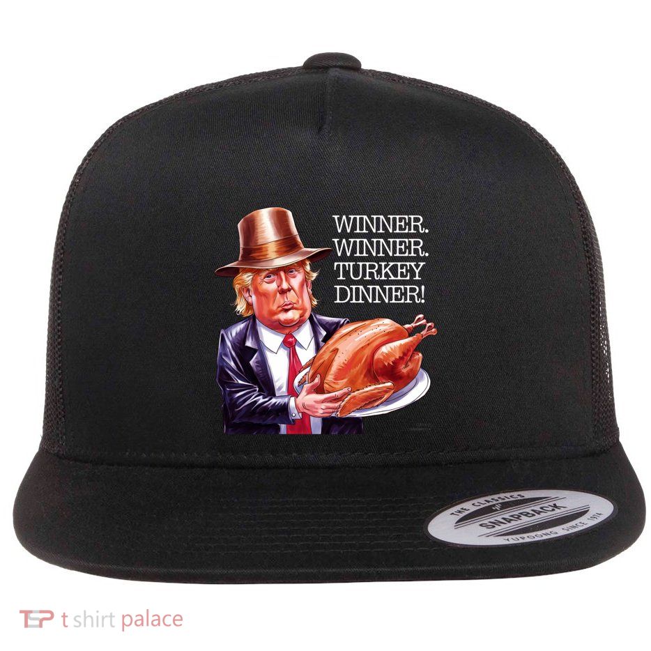 Winner Winner Turkey Dinner Thanksgiving Humor Flat Bill Trucker Hat