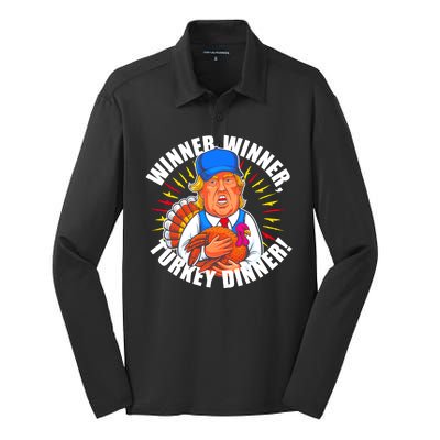 Winner Winner Turkey Dinner Funny Trump Thanksgiving Silk Touch Performance Long Sleeve Polo