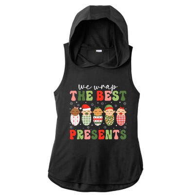 We Wrap The Best Presents Nicu Nurse Mother Baby Christmas Ladies PosiCharge Tri-Blend Wicking Draft Hoodie Tank