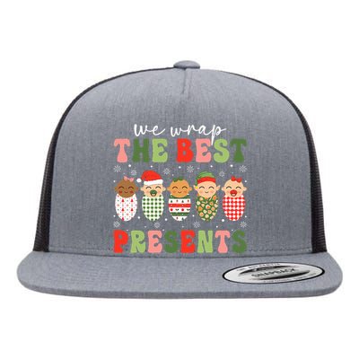 We Wrap The Best Presents Nicu Nurse Mother Baby Christmas Flat Bill Trucker Hat