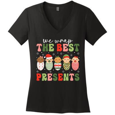 We Wrap The Best Presents Nicu Nurse Mother Baby Christmas Women's V-Neck T-Shirt