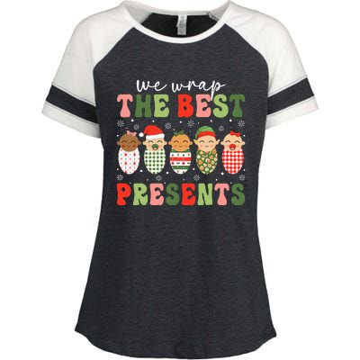 We Wrap The Best Presents Nicu Nurse Mother Baby Christmas Enza Ladies Jersey Colorblock Tee