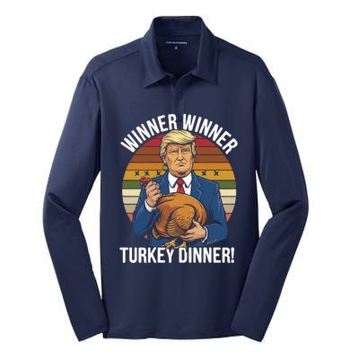 Winner Winner Turkey Dinner Humor Funny Trump Thanksgiving Silk Touch Performance Long Sleeve Polo