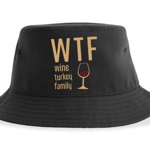 Wtf Wine Turkey Family Thanksgiving Fall Sustainable Bucket Hat