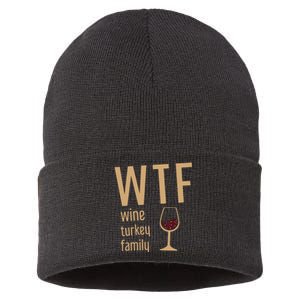 Wtf Wine Turkey Family Thanksgiving Fall Sustainable Knit Beanie