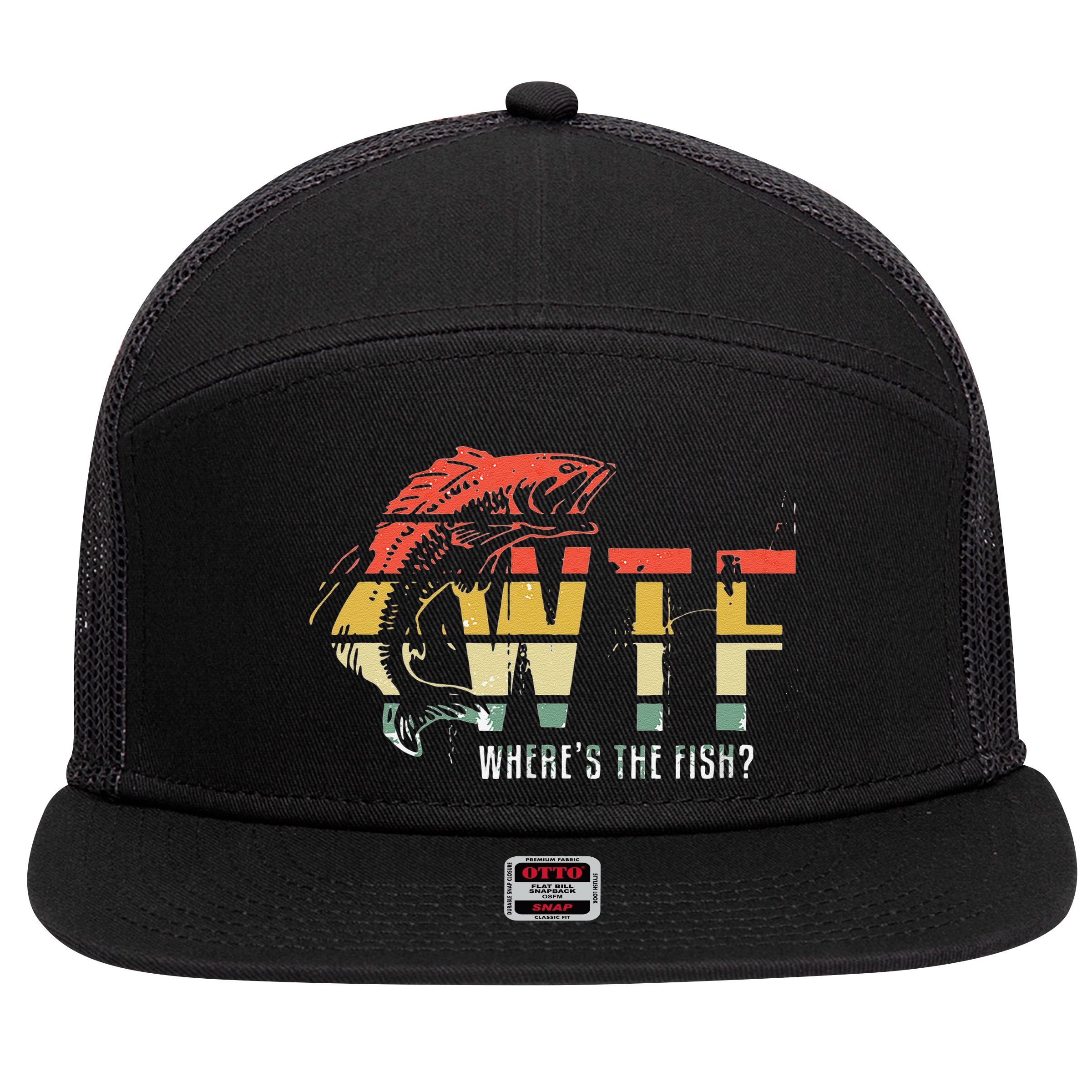WTF Wheres The Fishs Funny Fishing 7 Panel Mesh Trucker Snapback Hat