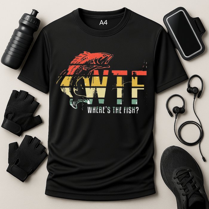 WTF Wheres The Fishs Funny Fishing Cooling Performance Crew T-Shirt