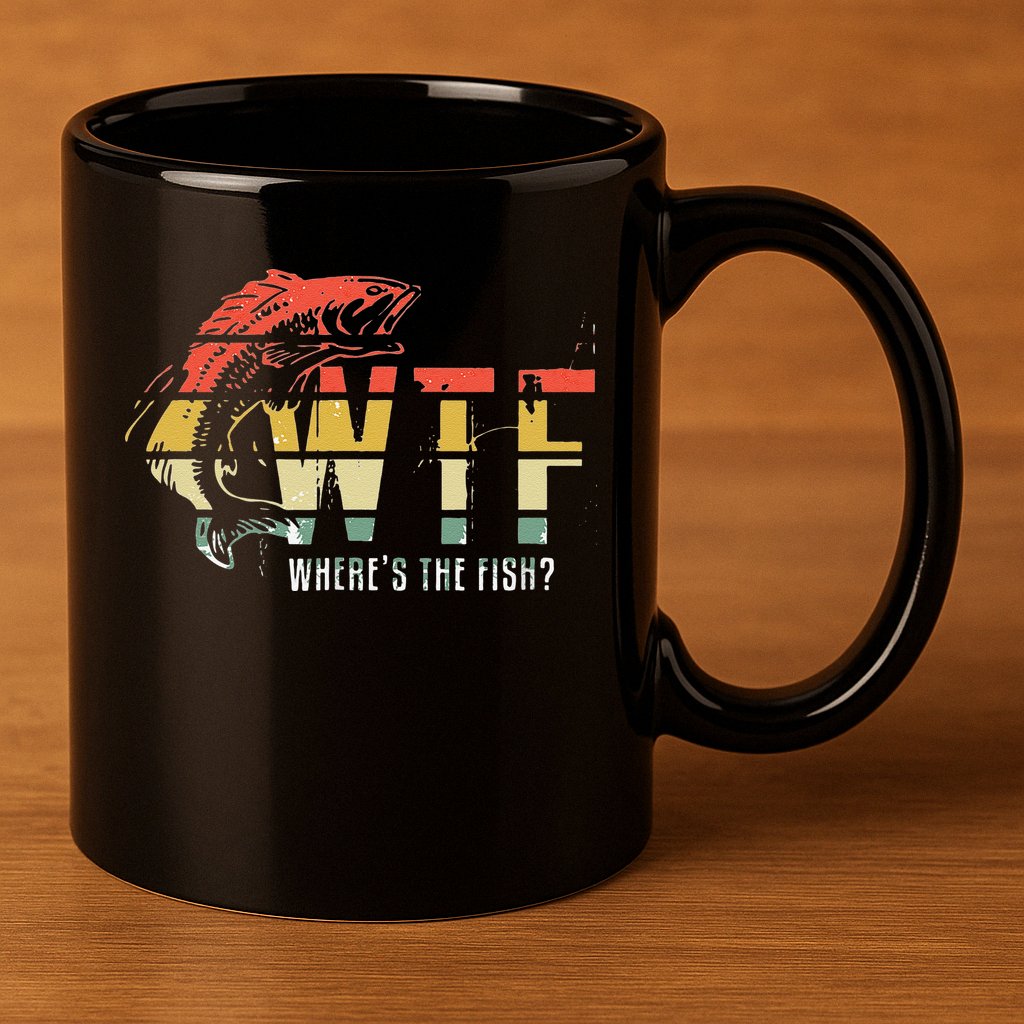 WTF Wheres The Fishs Funny Fishing 11oz C Handle Ceramic Mug