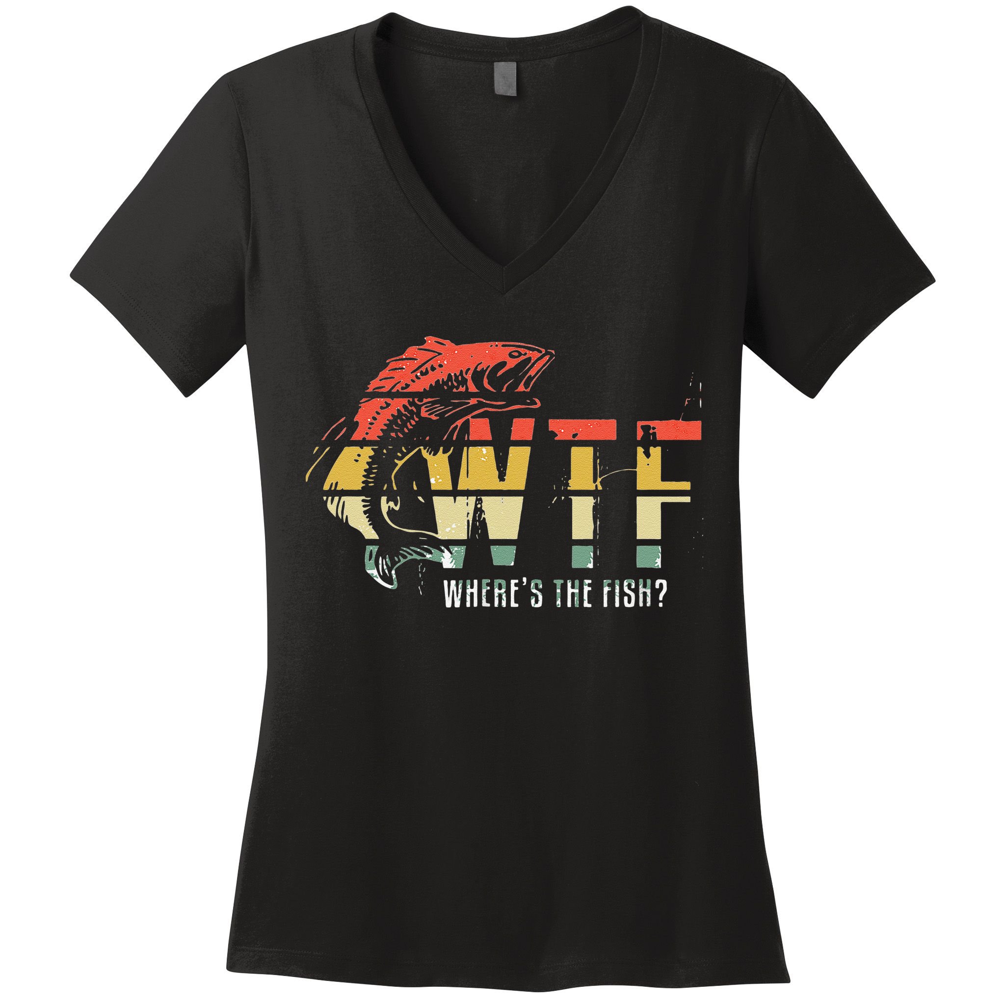 WTF Wheres The Fishs Funny Fishing Women's V-Neck T-Shirt