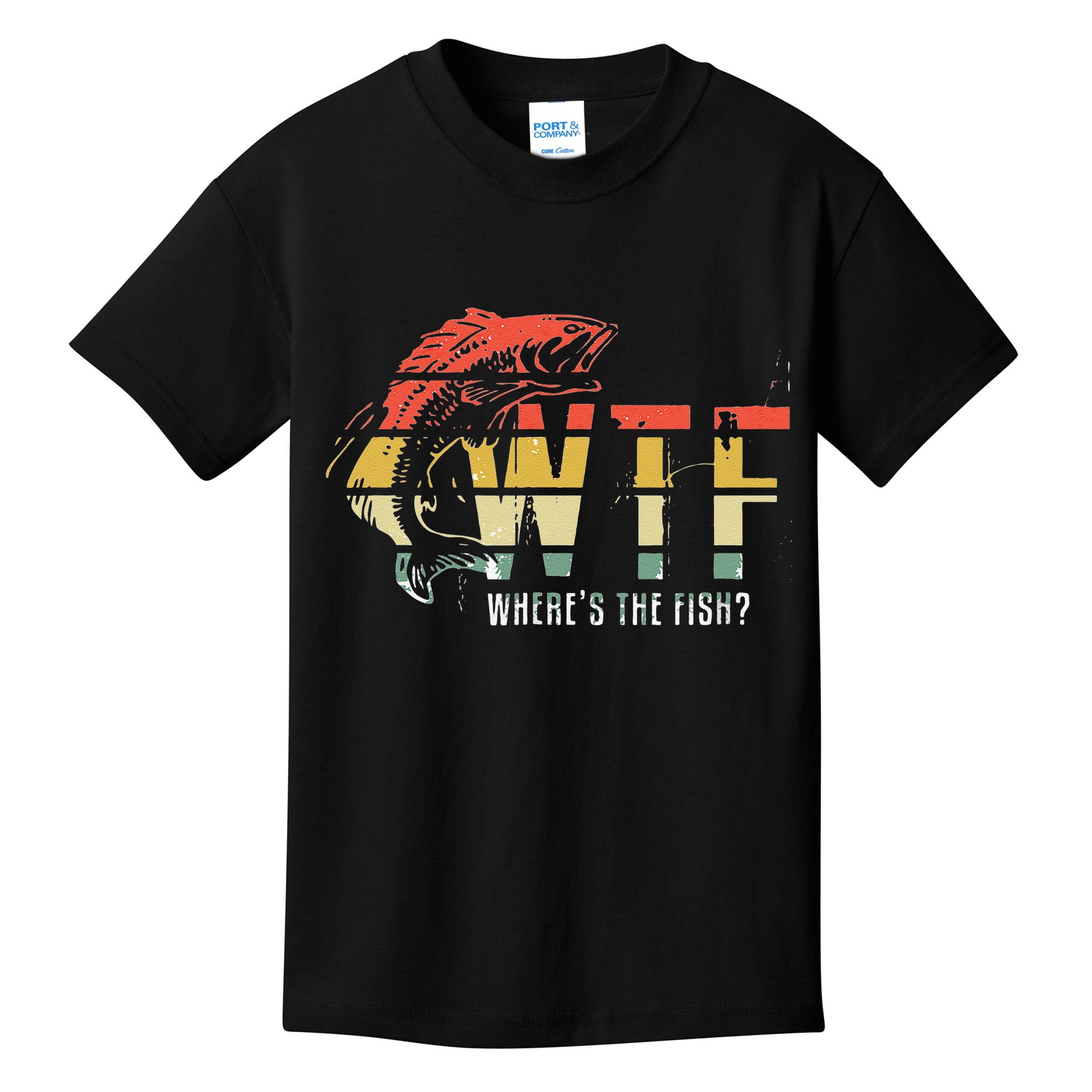 WTF Wheres The Fishs Funny Fishing Kids T-Shirt