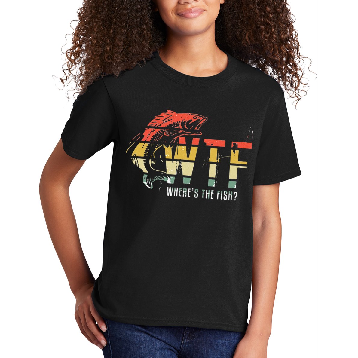 WTF Wheres The Fishs Funny Fishing Kids T-Shirt
