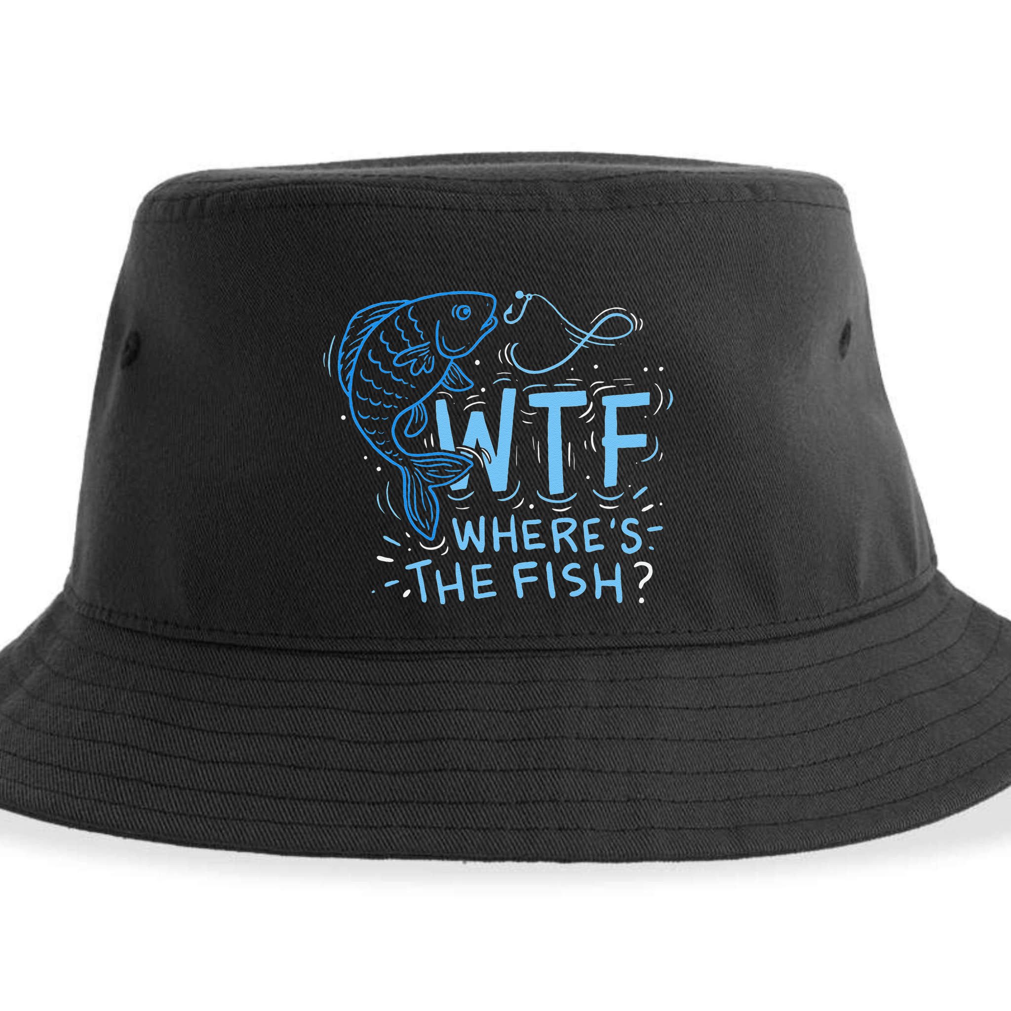 WTF Wheres The Fish Anglers Fisherman Hook Lake Sustainable Bucket Hat