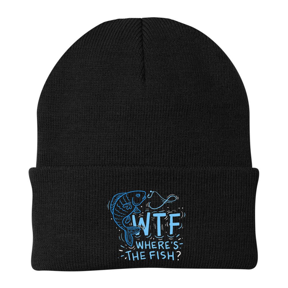 WTF Wheres The Fish Anglers Fisherman Hook Lake Beanie