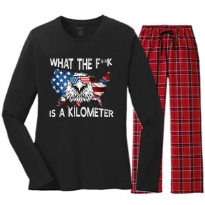 Wtf What The Fuck Is A Kilometer George Washington July 4th Funny Design Women's Long Sleeve Flannel Pajama Set 